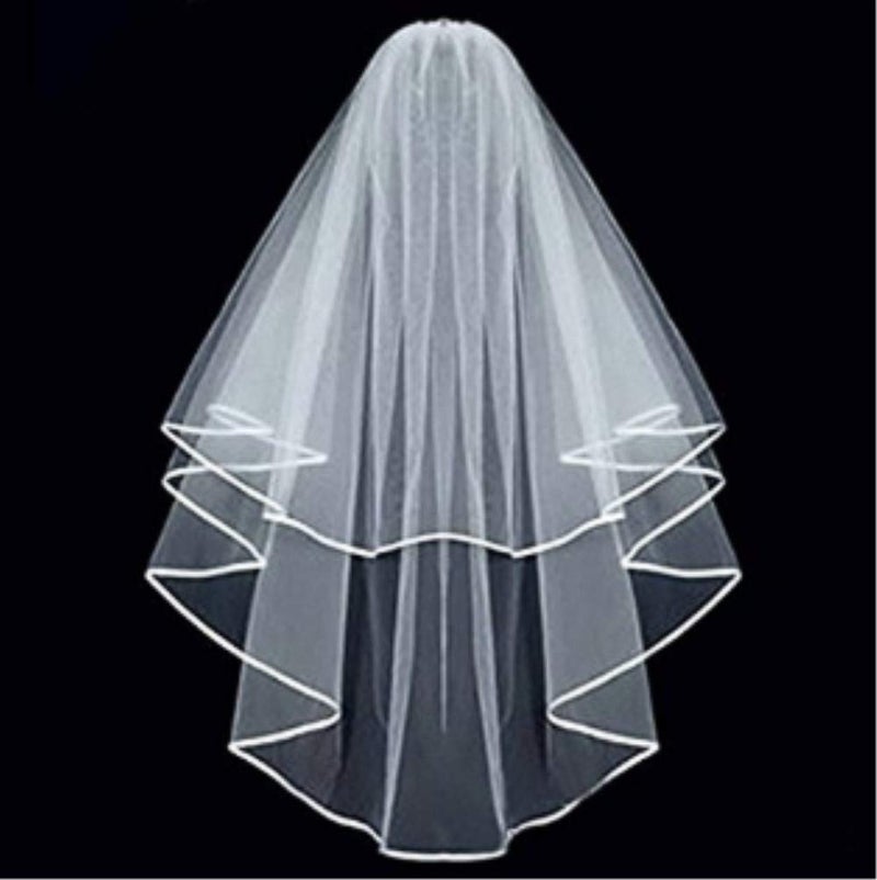 ZIYAN White Double Ribbon Edge Center Cascade Bridal Wedding Veil with Comb - Image 5